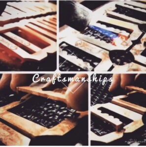 手作りの曲げ方を使用して、一つずつ丁寧に曲げていきます。お客様指定の角度に折り曲げていきます。これも全て手作業！ちなみに上部の曲げる為の型も、手作りの真鍮製。ロー付けの後に、２つのパーツを組み立てた！という感じをを取り除き、滑らかな一体感を作り出していくために、バックル両サイドの２つのパーツのつなぎ目を、均一に、真っ平らに一つずつ研ぎあげていきます。