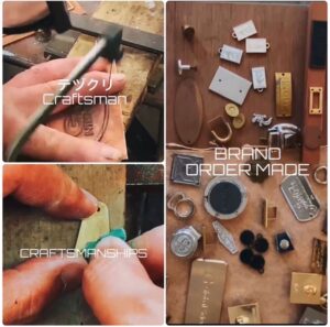 アルファベットチャーム、ブランドロゴタグ、オリジナルのブランドネーム入りプレート、アクセサリー、ホック、カシメ、ブローチ、チャームの特注オーダー。