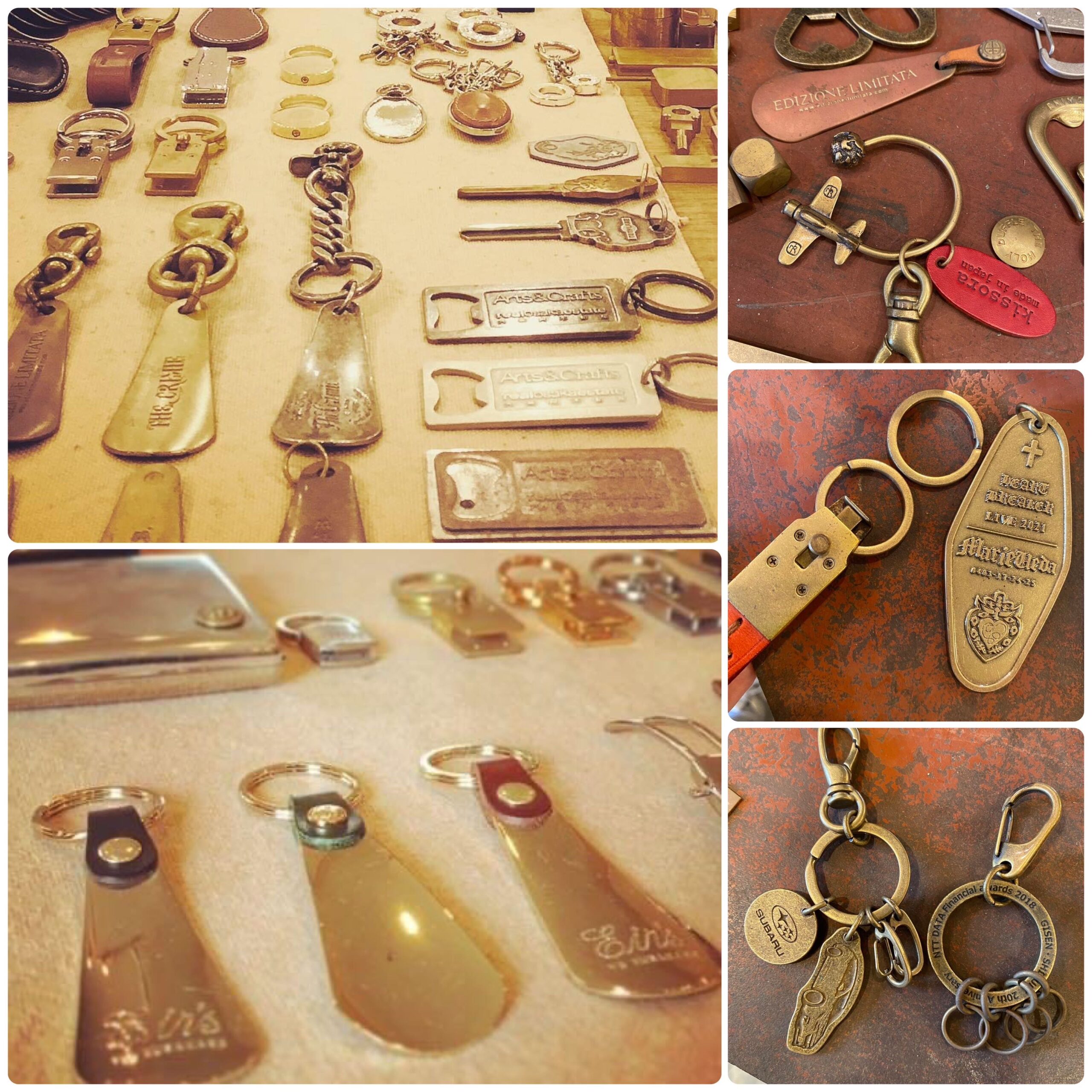 ゴルフボールラウンド用革小物ケースと、真鍮製靴べら、耳かきを、お客様オーダーメイドで生産。革小物、記念品、プレゼント、贈呈品、ノベルティ、販売促進